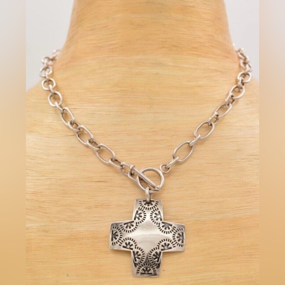 SILPADA Virtuosity Cross Necklace Sterling Silver Toggle Clasp chain Vintage.